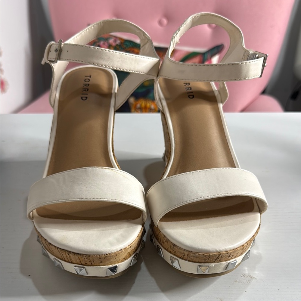 Torrid Cream Wedge Sandals with Ankle Strap
